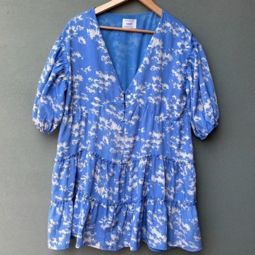 Sabo Skirt size L Blue Floral Babydoll Dress